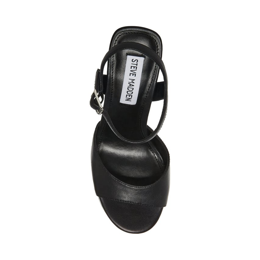 Black Steve Madden Amy Leather Women's Heels Sandals | PH 0914HMP